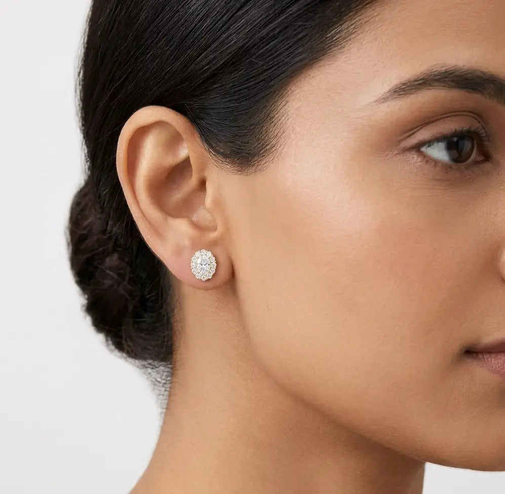 1.46 ct lab grown diamond oval radiance halo earrings