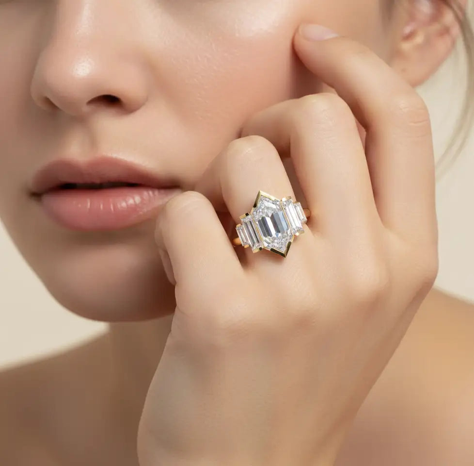4.69 ct Lab-Grown Diamond Majestic Hexagon & Baguette Ring