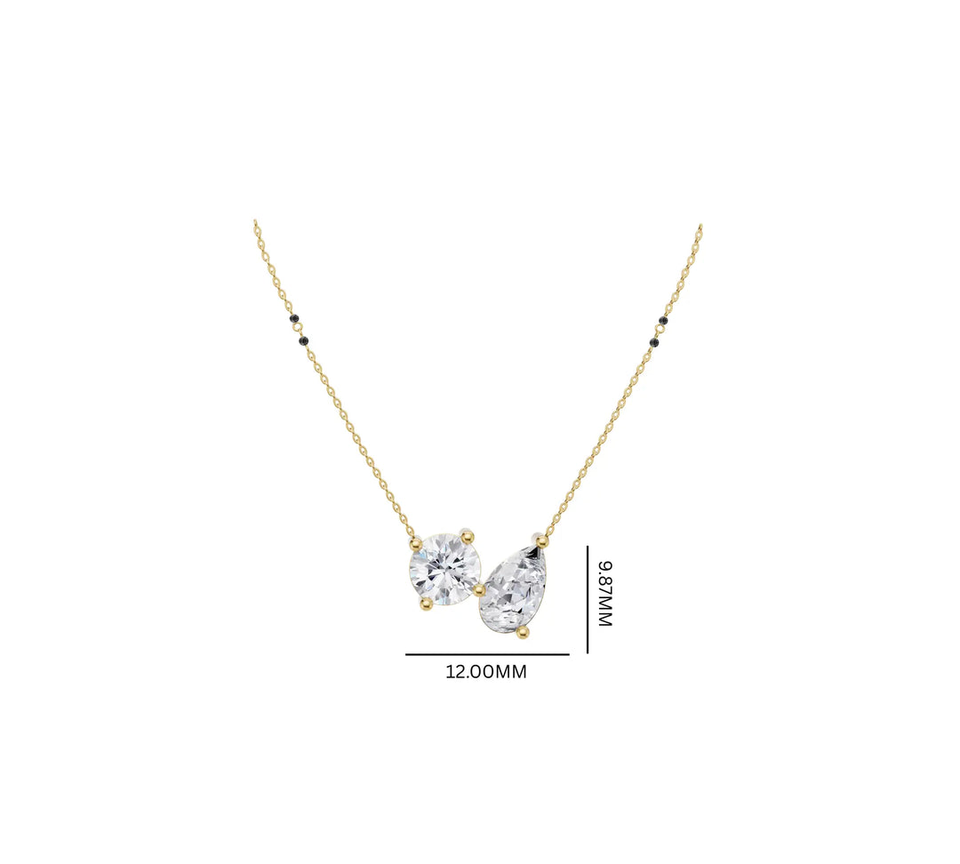 1.8 ct lab grown round and pear shape toi et moi solitaire mangalsutra