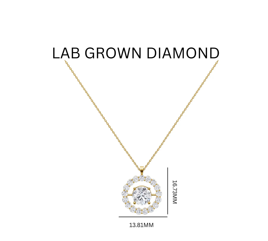 1.61ct Lab Grown Diamond Solitaire & Halo Crescent Pendant