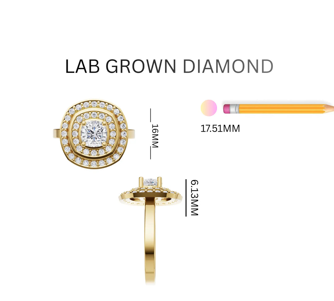 1.42 ct Lab-Grown Diamond Cushion Halo Engagement Ring